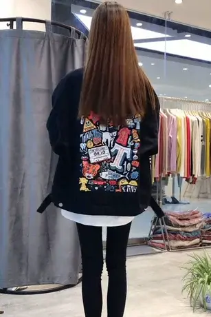 2023春新款牛仔外套时尚宽松涂鸦印花牛仔褂bf风休闲夹克上衣女潮商品大图