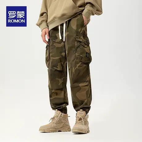 罗蒙迷彩工装束脚长裤秋冬季新款重磅休闲裤男潮流百搭运动裤男装图片