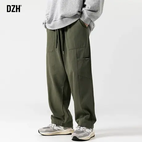 男士日系工装休闲裤男春夏直筒长裤宽松军绿色裤子男款工装阔腿裤商品大图