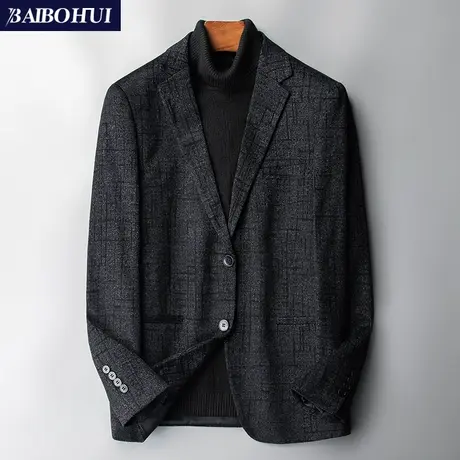 秋季新款韩版休闲小西装外套男士修身中年呢子西服单上衣男爸爸装商品大图