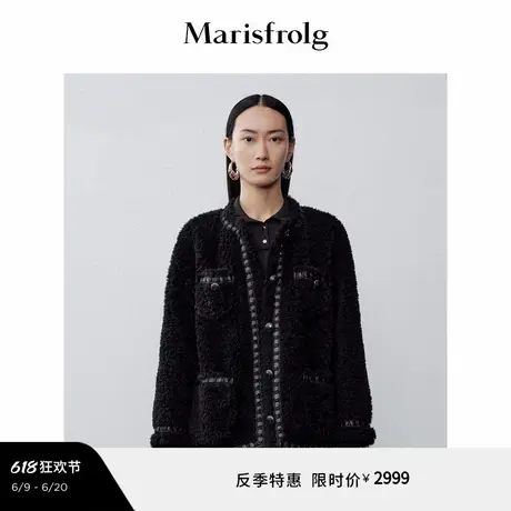 【艺术时装大衣】玛丝菲尔年冬黑色小香风环保皮草短外套图片