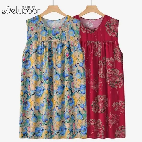 妈妈夏季棉绸睡裙女奶奶宽松无袖连衣裙中老年人睡衣可外穿家居服图片