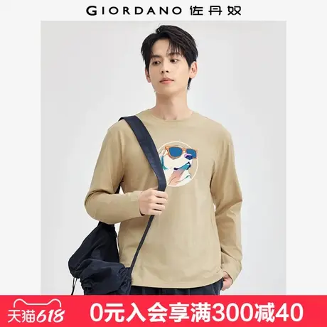 佐丹奴联名T恤男新款纯棉卡通狗狗印花圆领长袖打底衫男91094255商品大图