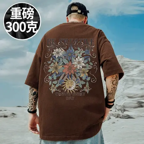 100%纯棉港风潮牌宽松美式复古T恤短袖加肥加大码男装胖子半袖夏商品大图
