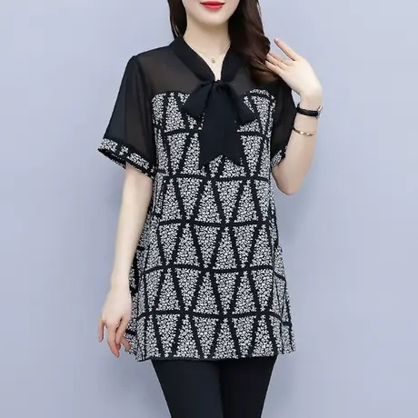 雪纺衫女夏季短袖2023年新款遮肚子大码胖mm独特设计上衣显瘦加肥商品大图