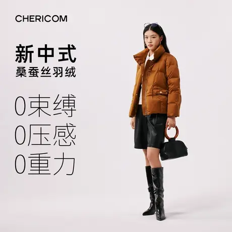 千仞岗冬季复古新中式蚕丝真丝短款羽绒服女加厚保暖云感商品大图