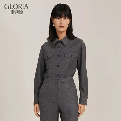 歌莉娅工装外套女秋冬新款复古通勤羊毛衬衫式外搭上衣11NL6E490图片