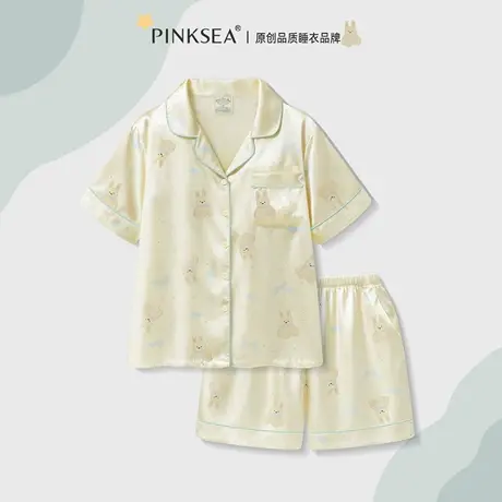 Pinksea冰丝睡衣女款可爱小兔2025新款夏季短袖短裤女士家居服套商品大图