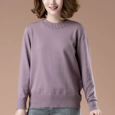 秋冬加肥加大码女装打底衫女毛衣宽松中年妈妈百搭圆领显瘦针织衫商品大图