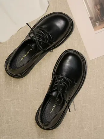 潮牌法式乐福鞋女秋季系带高级感jk单鞋英伦风圆头平底工作小皮鞋商品大图