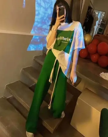 粉色冰丝阔腿裤女春秋2023年新款高腰垂感宽松直筒运动休闲裤夏季图片