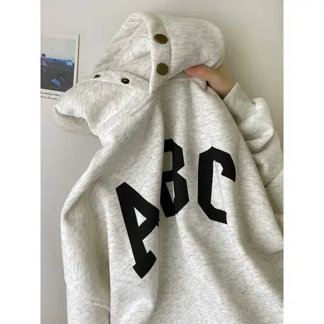 ins超火字母印花连帽卫衣女秋冬季韩版百搭加绒加厚宽松上衣外套商品大图