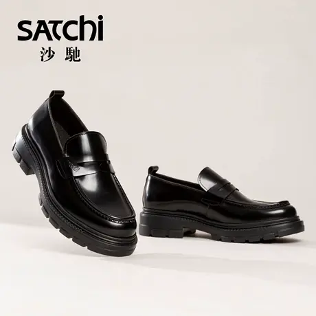 沙驰男鞋男士皮鞋25秋新款高档开边珠厚底轻便一脚蹬百搭商务休闲商品大图