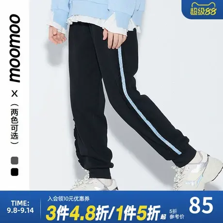 moomoo童装女童织带针织裤秋新款中童运动百搭侧面花边休闲裤商品大图