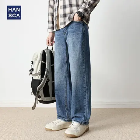 hansca复古美式微弹水洗牛仔裤2025新款男潮牌高端直筒秋季长裤子商品大图
