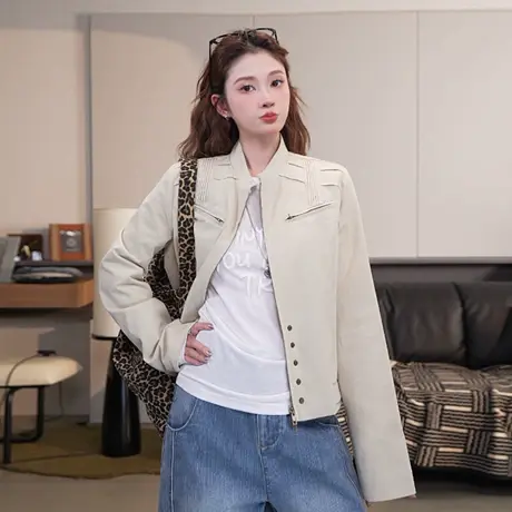 尔给设计感立领外套女秋冬小个子时尚气质修身小夹克商品大图