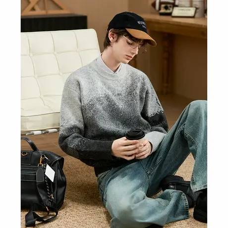 唐狮新款秋冬季毛衣男圆领套头四色渐变独特设计感小众毛线衫TMTA图片