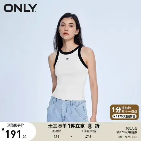 【买5免1】ONLY奥莱夏季新款休闲百搭舒适字母圆领无袖针织衫女商品大图