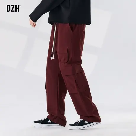 男士hiphop工装裤秋季男美式酒红色裤子设计感高级休闲直筒裤宽松图片
