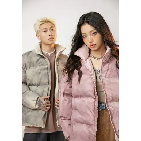 设计感绒面立领棉服女冬季加厚外套新款情侣装复古宽松面包服棉衣商品大图