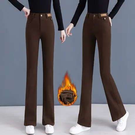 喇叭裤高腰显瘦女秋冬2023新款加绒裤子时尚牛仔裤修身加厚微喇裤商品大图