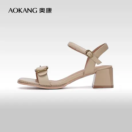 【门店发货】奥康女鞋夏季气质优雅粗跟舒适一字带女士通勤凉鞋商品大图