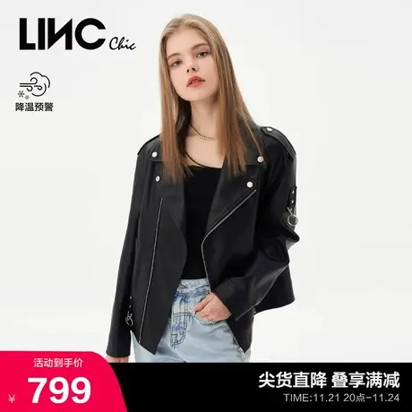 LINCCHIC金羽杰外套女街头酷感皮质女款夹克皮衣外套女S231FU053Y商品大图