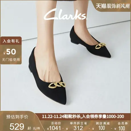 Clarks其乐女鞋单鞋春秋季尖头平底鞋复古金属环扣浅口通勤船鞋商品大图