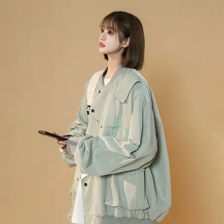 潮牌设计感棒球服女外套春秋2023年新款小众复古宽松oversize夹克商品大图