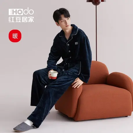 红豆男士睡衣珊瑚绒加绒加厚法兰绒新款大码保暖家居服套装秋冬季商品大图