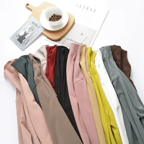 半高领打底衫女长袖t恤2023早秋韩版修身薄款紧身咖啡色显瘦上衣商品大图