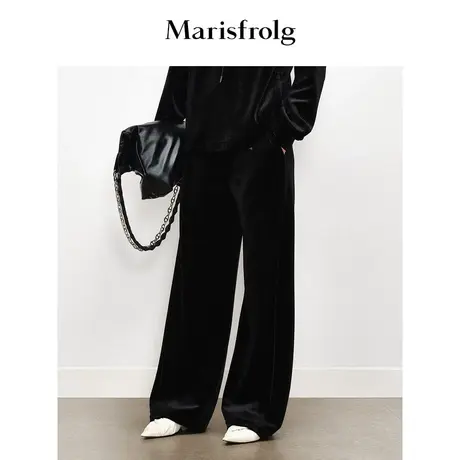 【商场同款】玛丝菲尔2023年秋季新款慵懒风弹力丝绒直筒休闲裤图片