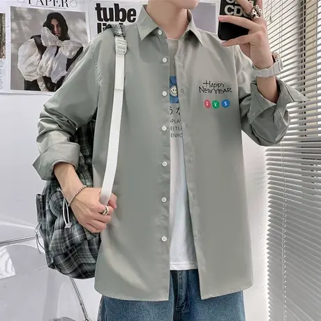 衬衫男长袖休闲潮流2023年新款衬衣男宽松帅气高级感寸衫外套衣服商品大图