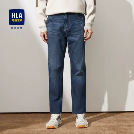 HLA/海澜之家棉弹牛仔裤2023秋季新款舒适五袋款保暖有型长裤男图片