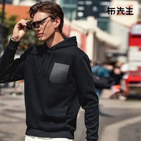 MrBu布先生微廓形连帽卫衣男2025春新款口袋拼接长袖t恤BT12171商品大图