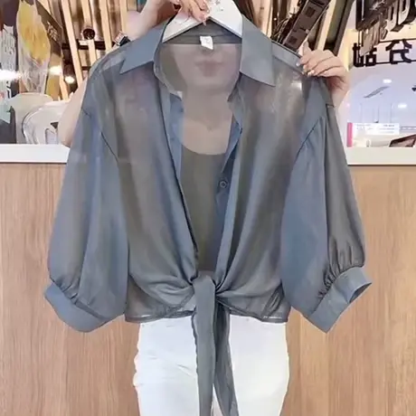 披肩夏季配裙子女2023夏新短外套欧货小衫黑色雪纺上衣外搭防晒衣商品大图