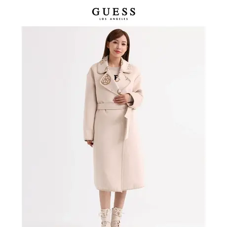 【38上新季】GUESS提花羊毛修身双面呢大衣中长款美拉德毛呢外套商品大图