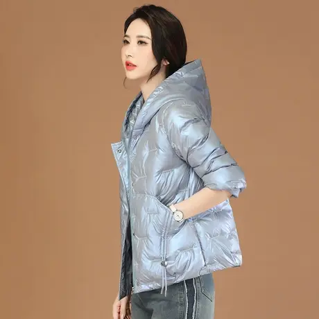 韩潮袭人时尚亮面连帽棉衣棉服女2023冬季新款休闲加厚保暖外套商品大图