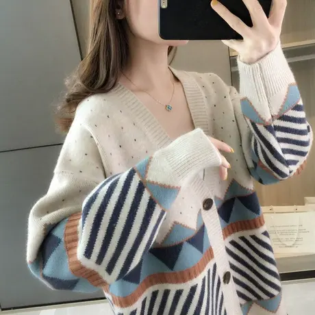 秋装新款针织开衫宽松复古毛衣外套春秋女士上衣外搭洋气外穿图片