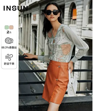 INSUN恩裳奥莱秋季v领印花薄款针织开衫图片