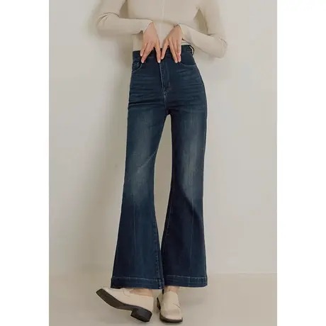 弥古复古蓝色微喇叭牛仔裤女春秋高腰显瘦阔腿长裤高级感休闲裤子商品大图