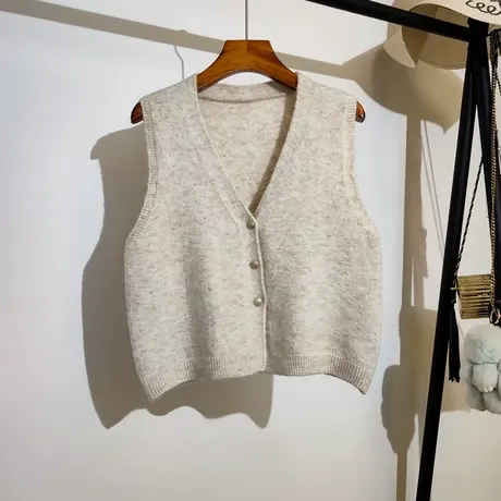 针织马甲开衫女秋冬新款宽松v领叠穿学院风休闲百搭毛衣背心外穿商品大图