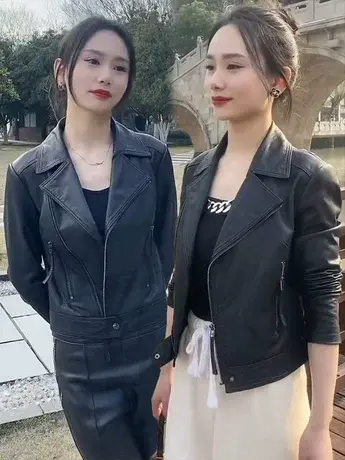 皮衣外套女短款2023春秋季新款矮个子女士帅气修身时尚机车皮夹克图片