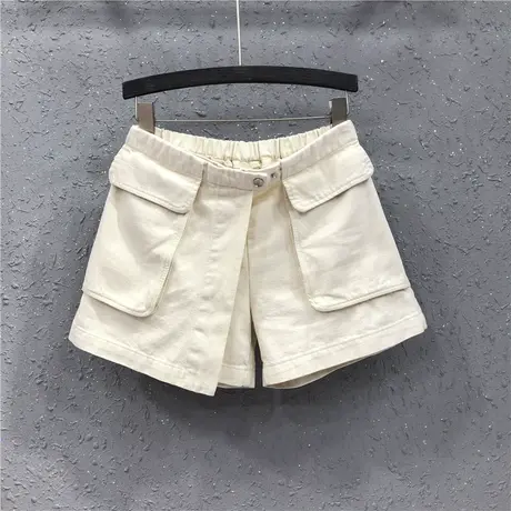 a字阔腿热裤女裤春夏新款欧洲站休闲个性大口袋宽松工装牛仔短裤商品大图