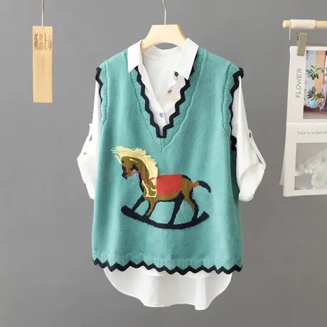 针织马甲V领背心女式秋冬外穿新款韩版百搭学生坎肩短款马夹上衣图片