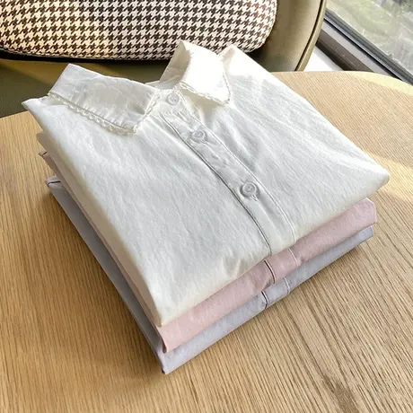 夏季韩版白色纯棉短袖衬衫女学生职业工作文艺小清新半袖蕾丝上衣商品大图