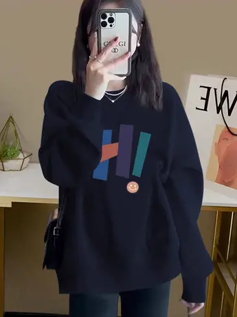 vintage无帽休闲卫衣女秋冬加绒加厚闺蜜装ins潮山东即墨长袖上衣商品大图