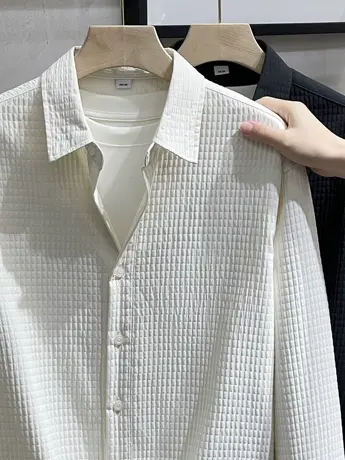轻熟风设计感男装高级感长袖衬衫男春秋季个性潮牌肌理感压花衬衣商品大图