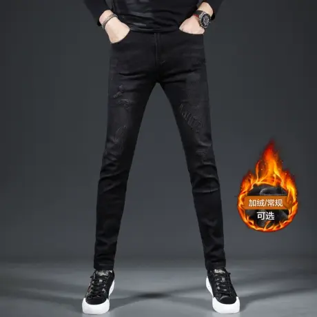 黑色刺绣牛仔裤男修身小脚潮牌2023新款男士裤子春秋款百搭弹力裤图片