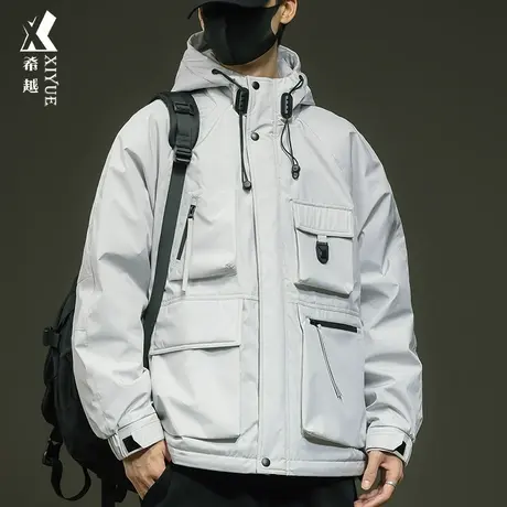希越多口袋工装棉衣男士连帽外套冬季户外加厚冲锋衣潮流加棉风衣商品大图